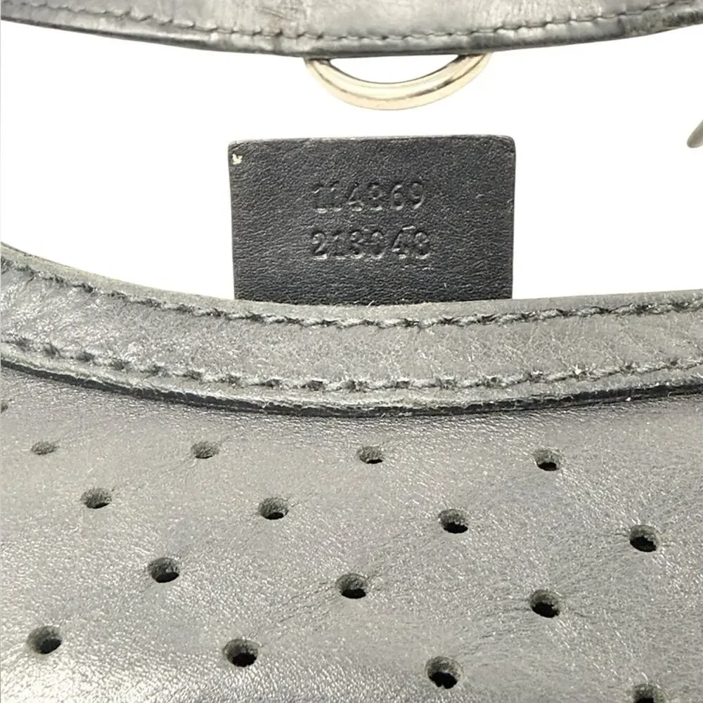 Gucci Reins Vintage Interlocking GG Perforated Leather Black Hobo Bag Purse